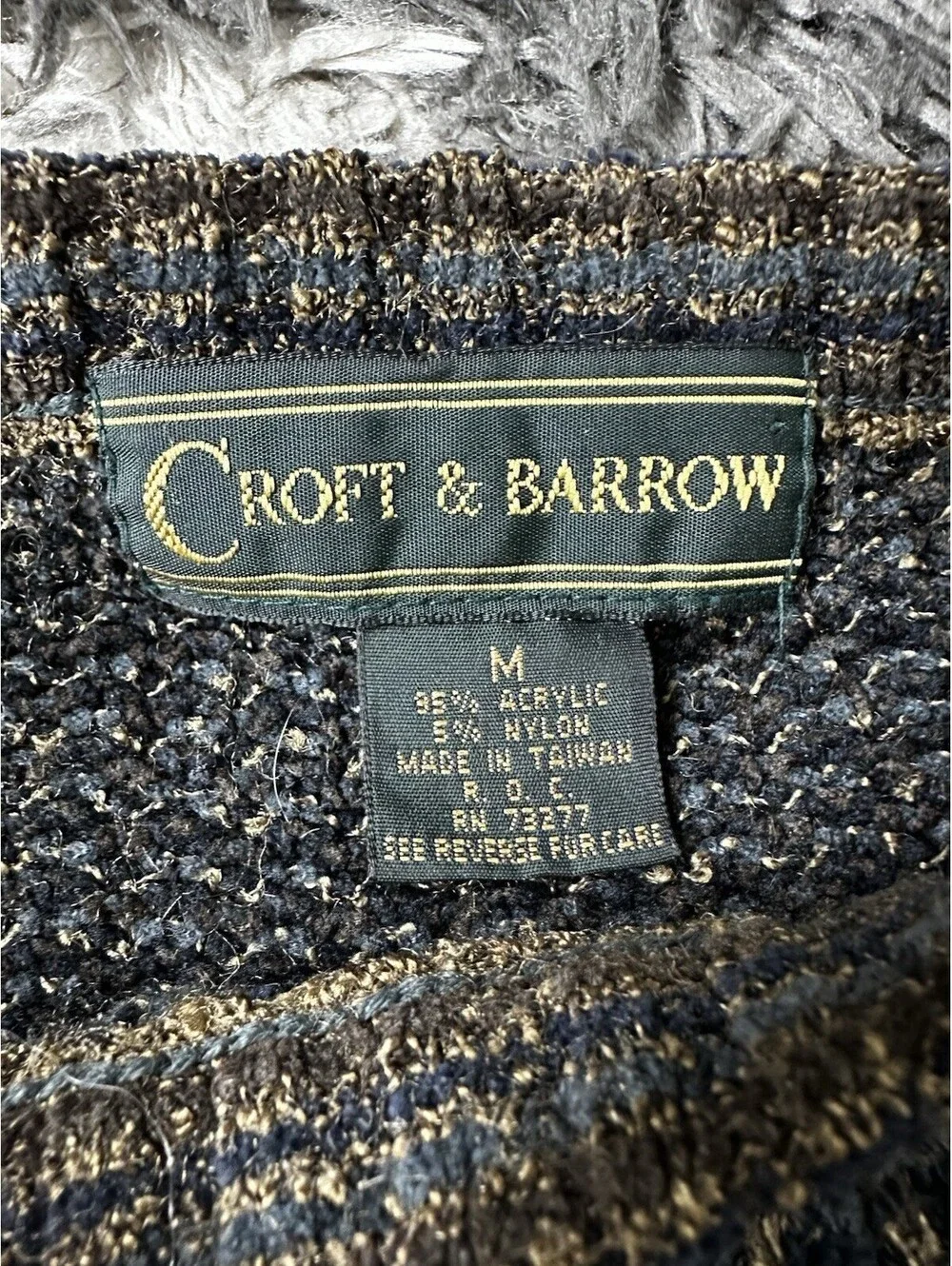 Vintage 90s Croft Barrow Knit Sweater Mens M Brown Black Ribbed Made in Taiwan